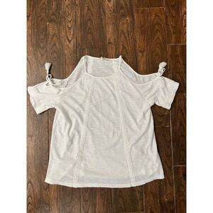 WOMENS ROXY OFF WHITE BOHO COLD SHOULDER FLOWY KNIT SHORT SLEEVE TOP BLOUSE SZ S